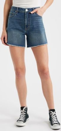 1822 Denim Frayed High Waist Mid Thigh Relaxed Denim Shorts in Willa at Nordstrom, Size 25