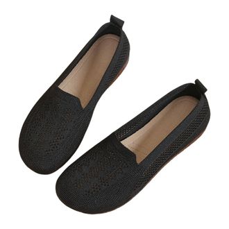 Generic Wide Fit Loafers Women Black Womens Shoes Women Lightweight Knitted Comfortable Flat Shoes Breathable Black S Casual (,6.5)