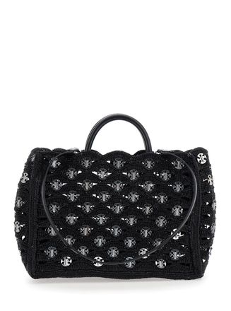 Paco Rabanne Womens Black Handbag With Woven Disc Details Raphia Handbags Hand Bags