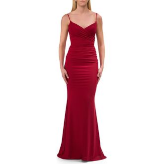 La Femme Fitted Jersey Long Dress with Lace Up Back in Burgundy at Nordstrom, Size 00