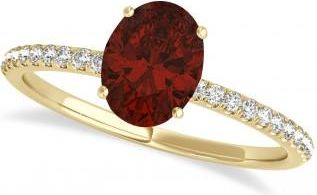 Allurez Garnet & Diamond Accented Oval Shape Engagement Ring 14k Yellow Gold (2.00ct)