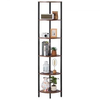 OEM Estante De Esquina 6 Niveles Con Luz Led 28,5x28,5x171,5 Cm Estanter&iacute;a De Esquina Con Marco De Metal Estantes De Madera Librer&iacute;a De Almacenamiento Par