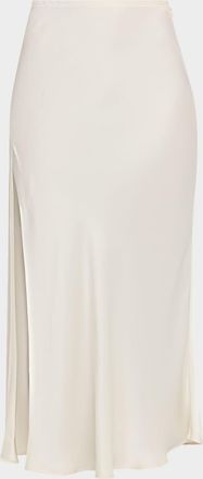 Sally Lapointe Satin Bias Slit Midi Skirt