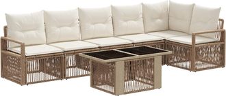 vidaXL Conjunto De Sof&aacute;s De Jard&iacute;n 7 Uds. Beige Y Blanco Crema Vidaxl