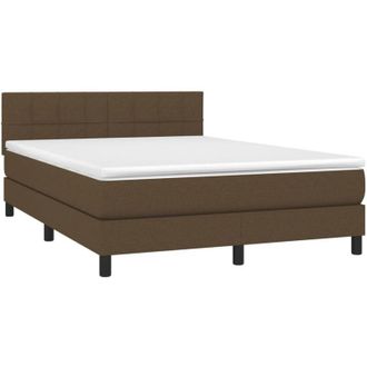 vidaXL Vidaxl - Cama Box Spring Colch&oacute;n Luces Led Tela Marr&oacute;n Oscuro 140x190 Cm