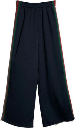 Gucci Rib Cotton Jersey Leisure Trousers with Web - female - Gucci - Sweatpants - Blue - S - Trousers