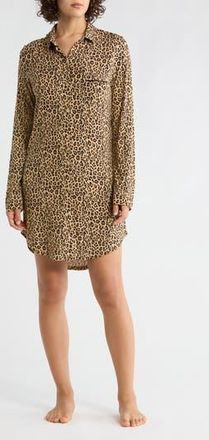 Nordstrom Rack Tranquility Button Front Nightshirt in Beige Sand Animal Multi at Nordstrom Rack, Size X-Small