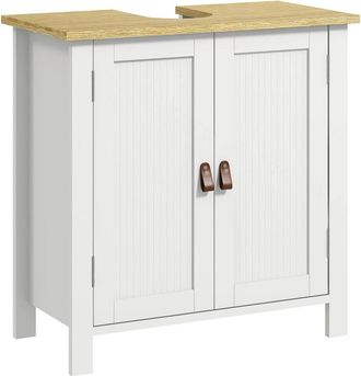 Kleankin Kleankin - Mueble Bajo Lavabo Mueble De Lavabo Con Pie Con 2 Puertas Y Estante Ajustable Sin Lavabo 60x30x60 Cm Blanco