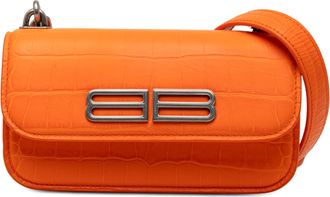 Balenciaga Pre-owned Womens Croc Embossed Calfskin Gossip Chain Bag Xs - Orange Leather - One Size
