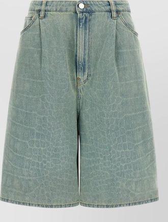 Nude denim snake-print wide-leg knee-length shorts