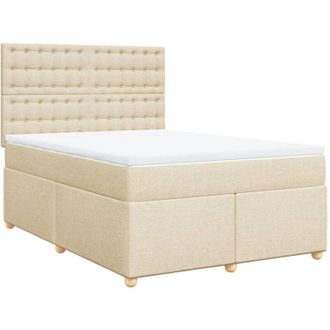 vidaXL Vidaxl - Cama Box Spring Con Colch&oacute;n Tela Color Crema 160x200 Cm