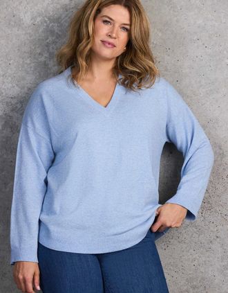 Live Unlimited London Womens Pale Blue V Neck Knitted Jumper With Cashmere - Size: 18
