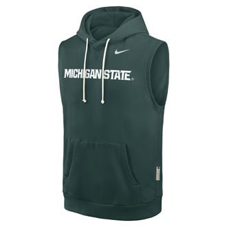 Nike Michigan State Sideline Nike Mens Dri-FIT College Sleeveless Pullover Hoodie in Green | 03B43EYMST-65K