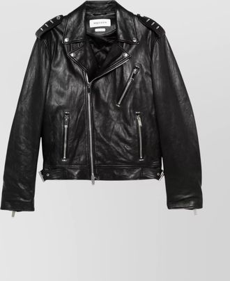 Alexander McQueen leather jacket with belted waist and epaulettes