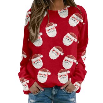 Generic Christmas Print Jumpers Sweatshirts for Women Ladies UK Oversized Autumn Long Sleeve Crewneck Plus Size Hoodies Tops Casual Loose Dress Pullover Ladie