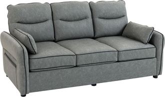HOMCOM 3 Seater Sofa, Faux Leather Couch with Thicken Cushion, Grey