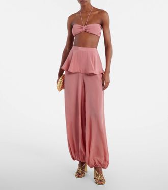 Adriana Degreas Solid Bandeau Halter Bikini Top In Vintage Rose