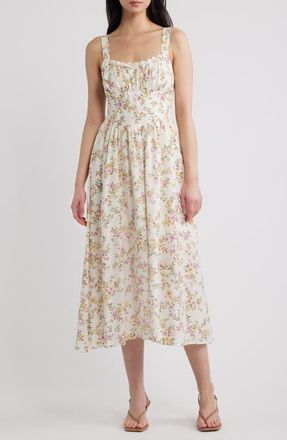 Blu Pepper Lace Detail Floral Midi Dress in Cream Multi at Nordstrom, Size Medium