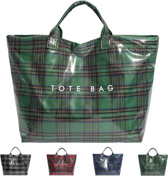 Generic Christmas Plaid PVC Tote Bag for Women,Spacious Letter Print Handbag with Top Handle, Shopping Work Handbag Gift (Green)