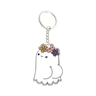 Generic Lonely Ghost Keychain | 2D Cartoon Ghost Keyrings Acrylic | Halloween Ghost Pendant Charm Keyring For Women