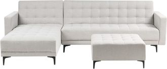 Beliani Sof&aacute; Cama Modular En Forma De L Con Otomana Tapizado En Tela Con Capiton&eacute; Gris Claro Derecho Aberdeen