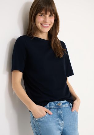 Cecil Kurzarmshirt CECIL, Damen, Gr. XL (44), universal blau, Jersey, Obermaterial: 100% Baumwolle, unifarben, normal h&uuml;ftbedeckend, Rundhals, Shirts Kurzar