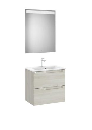 Roca Mueble Lavabo 600mm Aleyda Compacto 2 Cajones + Espejo Blanco Madera