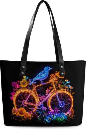 Generic Flower Bike Blue Bird Tote Bags for Women Cute Shoulder Purses Handbags