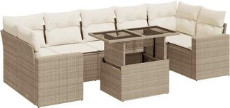 vidaXL Set De Sof&aacute;s De Jard&iacute;n Y Cojines 8 Piezas Rat&aacute;n Sint&eacute;tico Beige Vidaxl