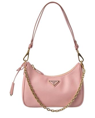Prada Logo Mini Saffiano Leather Hobo Bag