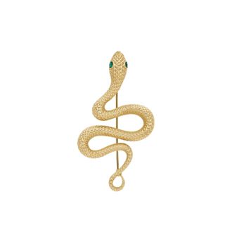 Fossil Womens Gold-Tone Stainless Steel Snake Pin Brooch