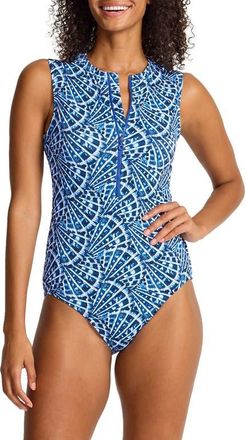 Tommy Bahama Island Cays Shell Cover One-Piece Swimsuit in Indigo Tide at Nordstrom, Size 12