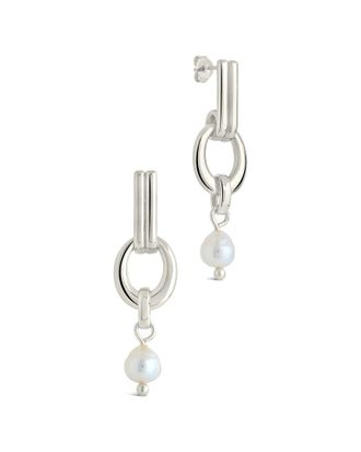 Sterling Forever 7-9mm Pearl Giselle Door Knocker Stud Earrings