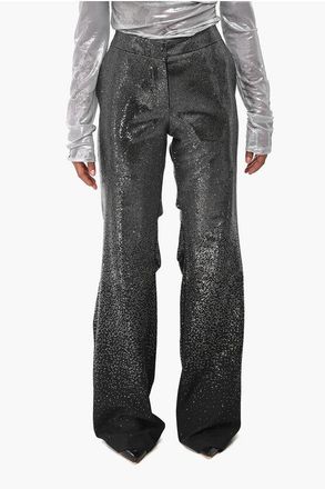 Off-white EVENING Bootcut Pants with All-Over Rhinestones size 40