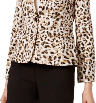 Calvin Klein Leopard Print Notched Suit Jacket In Browns