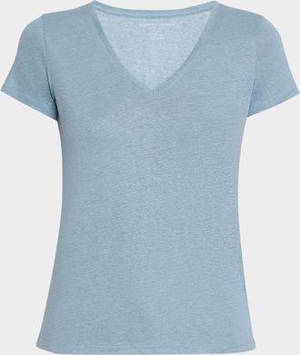 Majestic Filatures V-Neck Short-Sleeve Stretch Linen T-Shirt