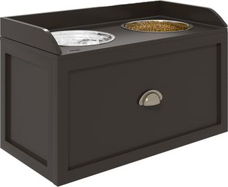 OEM Comedero Elevado Para Perros Grandes Con 2 Cuencos De 2000 Ml De Acero Inoxidable Y 1 Caj&oacute;n 63x30x36 Cm Marr&oacute;n