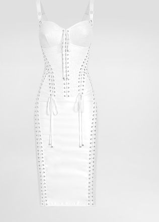 Dolce & Gabbana Lace And Satin Calf-length Dress With Corset Details - Woman Dresses White 40