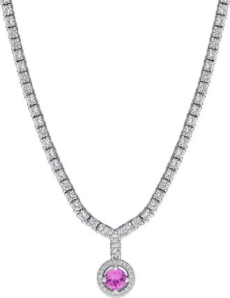Rina Limor Silver 3.52 Ct. Tw. Lab-Grown Pink And White Sapphire Tennis Drop Necklace