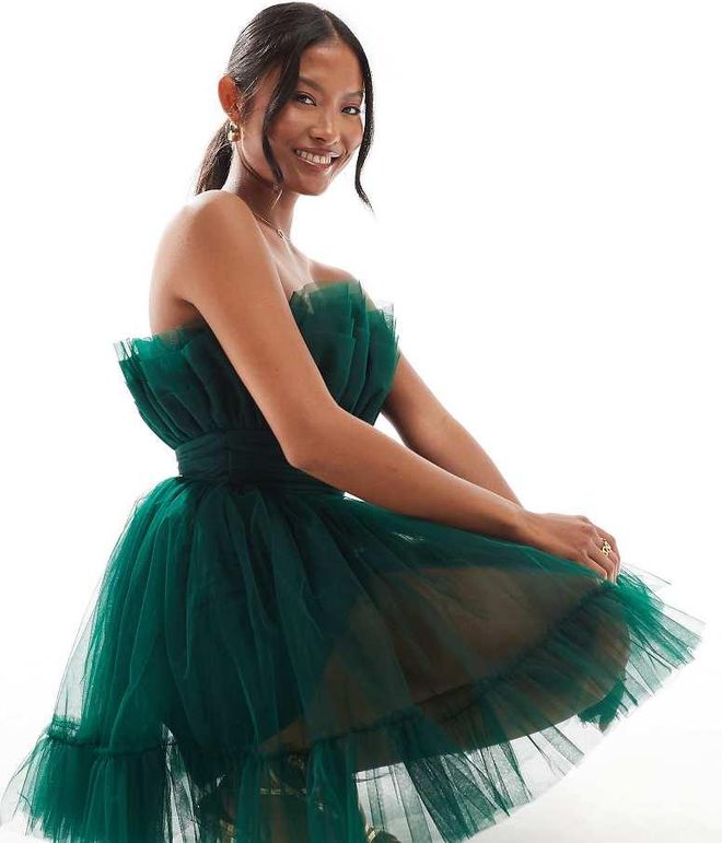 Lace Beads Petite Vestito corto verde smeraldo a fascia