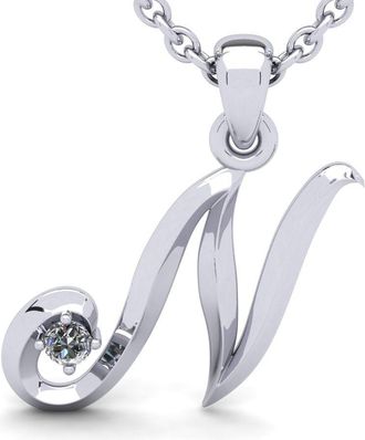 SuperJeweler Swirly Letter Initial Necklace With One Diamond, Solid Sterling Silver, 18 Inch Chain