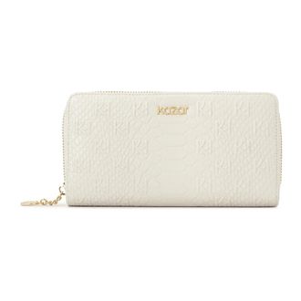 Kazar Accessoires, Dames, Wit, ONE Size, Leer, Witte reliëflederen portemonnee met ritssluiting