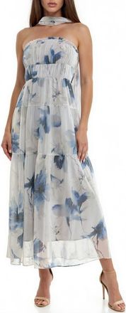 Socialite Floral Print Chiffon Maxi Dress in Ivory/Blue at Nordstrom, Size X-Large