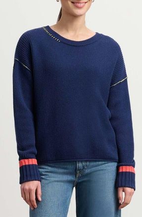 Hatley Contrast Stitch Waffle Knit Cotton Blend Sweater in Navy at Nordstrom, Size X-Small
