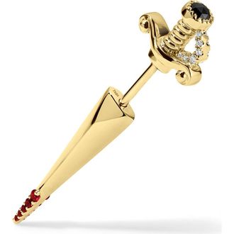 Maria Tash Black & White Diamond & Ruby Sword Single Stud Earring in Yellow Gold at Nordstrom, Size 22 Mm