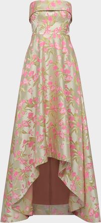 Theia Sylvana Strapless High-Low Jacquard Gown