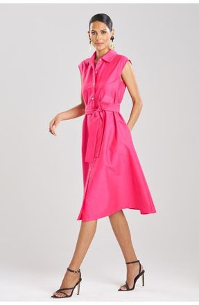 Natori Cotton Silk Slub Trapeze Shirt Dress in Pink at Nordstrom, Size 10