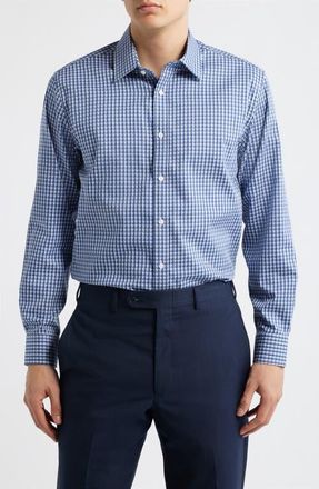 Daniel Hechter Trim Fit Check Cotton Dress Shirt in Blue at Nordstrom, Size 18.5