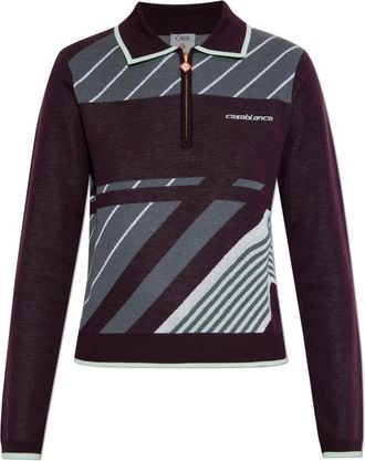 Casablanca Wollen polo met lange mouwen - Dames - V-hals truien - Rood - S - Wol - Truien & Vesten