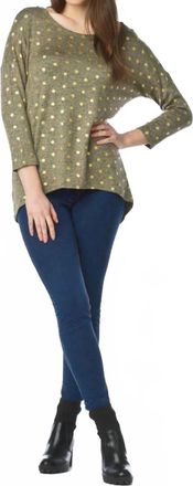 Papillon Gold Foiled Polka Dot High Low Stretchy Top In Khaki